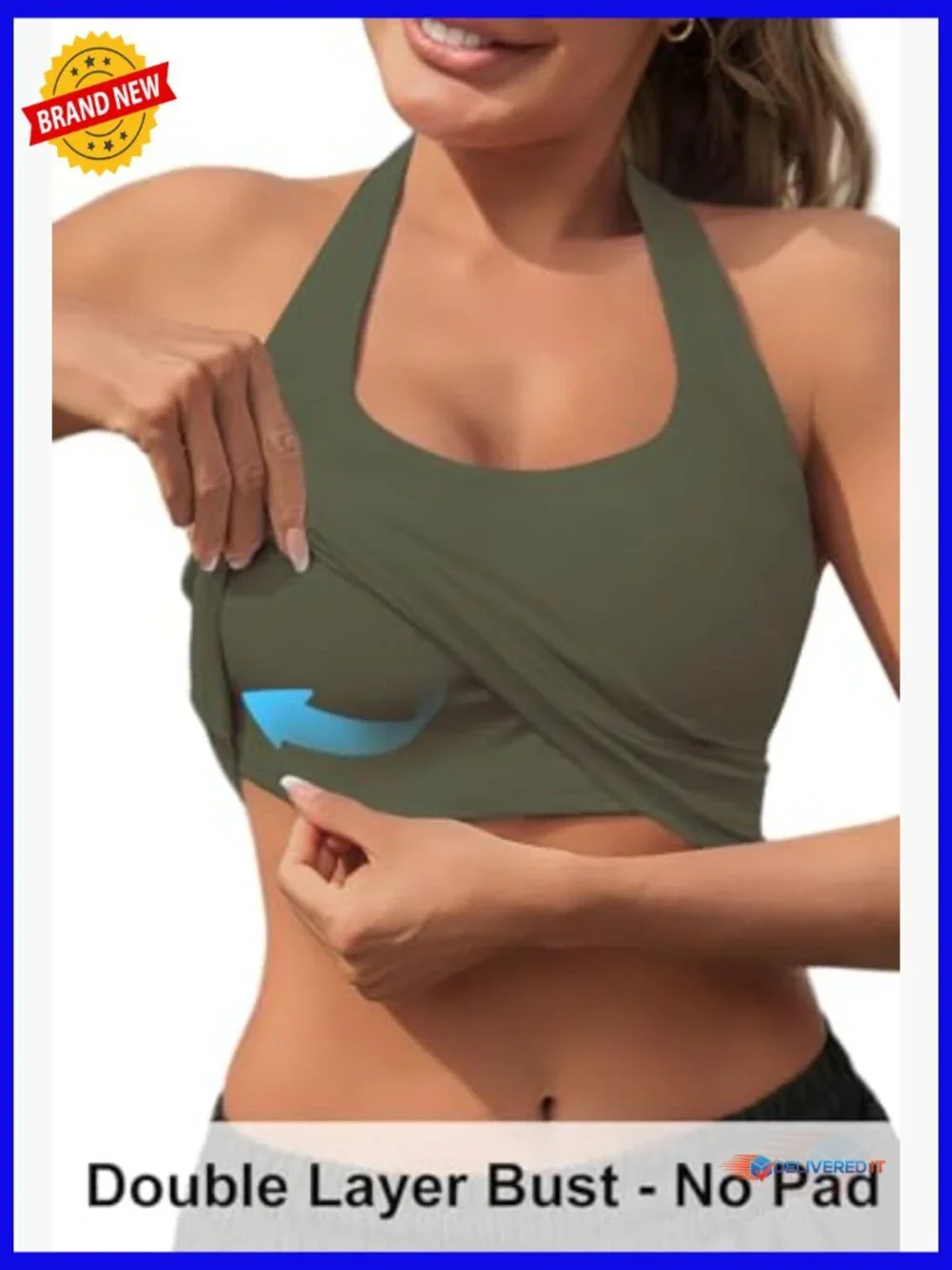 Sexy Halter Neck Backless Tank Top, Stretchy Yoga Fabric, Double-Lined Bust - Picture 4 of 7
